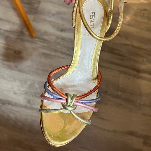 FENDI Vintage Open Toe Multi Colored Metallic Heels - Picture 10 of 13